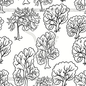 Coloring an apple tree seamless pattern - vector clipart