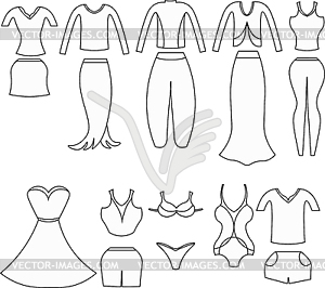 Coloring set of clothes for women - vector clip art