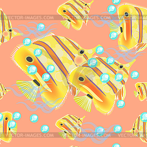 Butterflyfish seamless pattern on pink background. - vector clipart