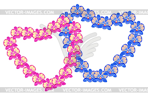 Card pink and blue Orchidea Dendrobium heart - vector clip art