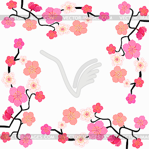 Card with blossoms Japanese cherry - vector clipart / vector image