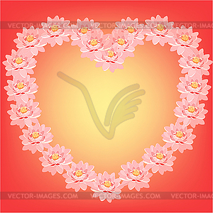 Card with pink lotus flowers in shape of heart. ill - vector clipart