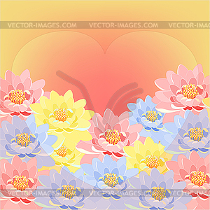 Card with pink lotus flowers of heart - color vector clipart