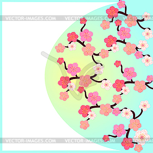 Greeting card with blossoming Japanese cherry. - vector clipart / vector image