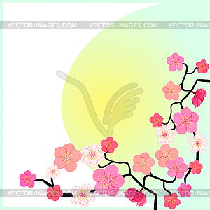 Greeting card with flowering Japanese cherry. - vector clipart