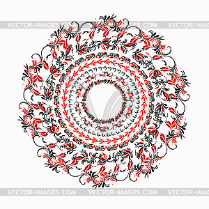 Hohloma round red black pattern on white - vector clipart