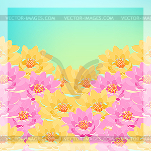 Postcard with lotuses pink, yellow sunset - vector clipart