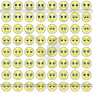 Ruddy sad set of emoticons, good, happy - vector clipart