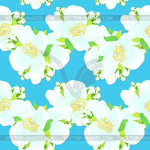 Seamless pattern - zigzag with jasmine on blue - vector clipart