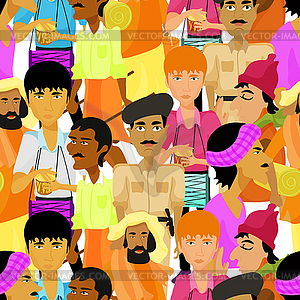 Seamless pattern Indian men with police officer. - vector clip art