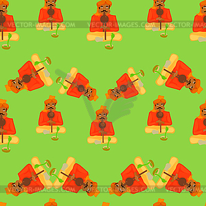 Seamless pattern Indian snake charmer on green - vector image