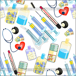 Seamless pattern Medical stethoscope, thermometer, - vector image