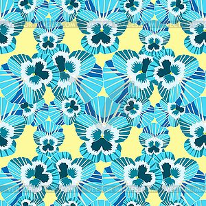 Seamless pattern blossoms blue violet pansies. - vector clipart