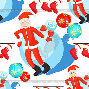 Seamless pattern christmas balls and Santa Claus - vector clipart