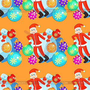 Seamless pattern christmas balls and Santa Claus - vector clip art