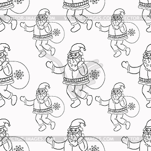 Seamless pattern coloring Santa Claus with bag of - vector clipart