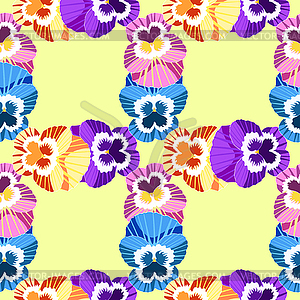 Seamless pattern flowers grid violet pansies on - vector clipart