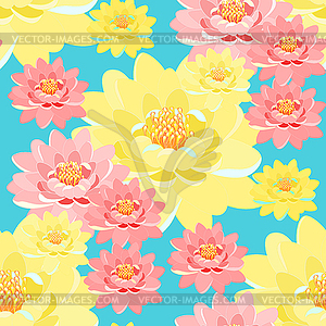 Seamless pattern lotus flower pink, yellow, on - vector clip art