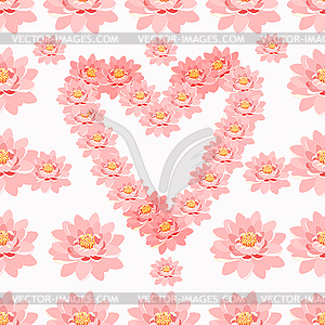 Seamless pattern lotus of flower pink in heart - vector image