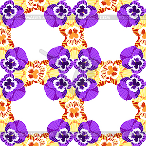 Seamless pattern net flowers yellow violet - vector clip art