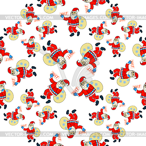 Seamless pattern of Santa Claus with bag of gifts - vector clipart