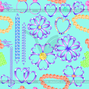 Seamless pattern of purple jewelry rings, chains, - vector clipart