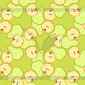 Seamless pattern with apples and pears in cut on - vector clipart