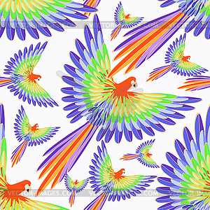 Seamless pattern Red Caribbean parrot flying. - vector clipart