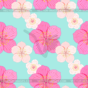 Seamless pattern Sakura is blossom on blue - vector clipart