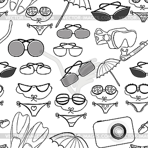 Seamless pattern of goods for beach holiday. illust - vector image