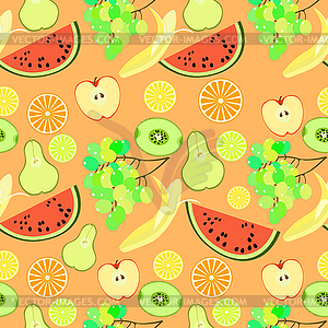 Seamless pattern fruit watermelon, orange, kiwi, - royalty-free vector clipart