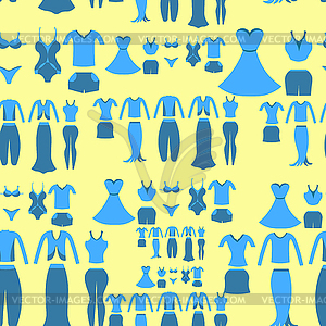 Seamless pattern with blue clothing female on yellow - vector clipart