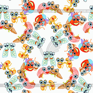 Seamless pattern with cartoon organs of human brain - vector image