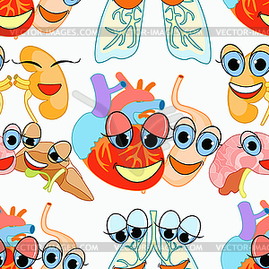 Seamless pattern with cartoon organs of human heart - vector clipart