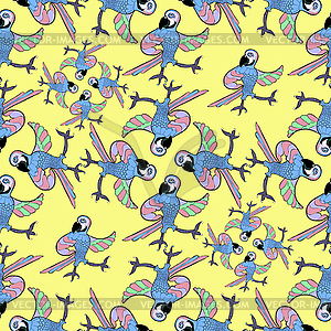 Seamless pattern with dancing fun Caribbean parrot - vector image