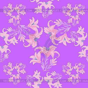 Seamless pattern with lily on purple background. - vector clipart