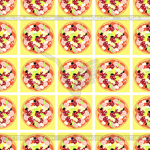 Seamless pattern with pizzas on tables - vector image