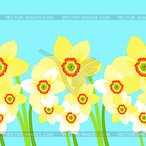 Nahtlose Streifen Narzissen Blumenwiese Vektor Clipart Vektorgrafik