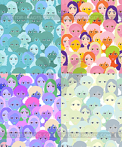 Set faces of women, girls blue seamless - vector clipart