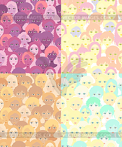 Set faces of women, girls light. seamless - color vector clipart