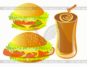 Set hamburger and drink chilled - vector image