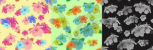 Set hibiscus flowers yellow, green, black seamless - vector clip art