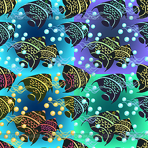 Set of angelfish seamless pattern - vector image