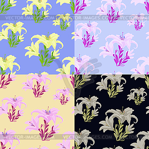 Set of colored lily flowers seamless - vector clipart