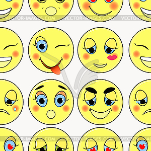Set of emoticons sad, kind, love, happy seamless. - vector image