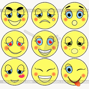 Set of emoticons sad, kind, love, happy - vector clipart
