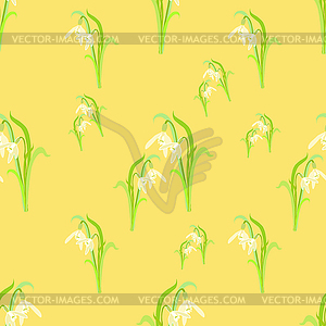 Snowdrops on yellow. seamless - vector image