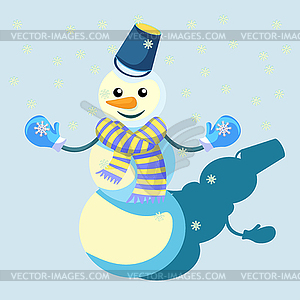 Snowman in scarf and mittens - vector clipart