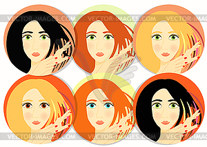 Set of girls, women icon - vector image