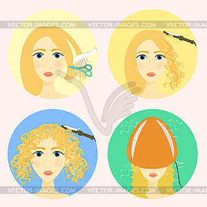 Set of icons for girls beauty salon and barber shop - vector clip art